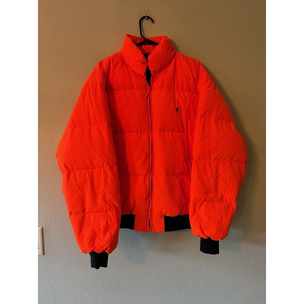 Browning Goose Down Puffer Jacket Mens XL Blaze Orange Full Zip Hunting 49506